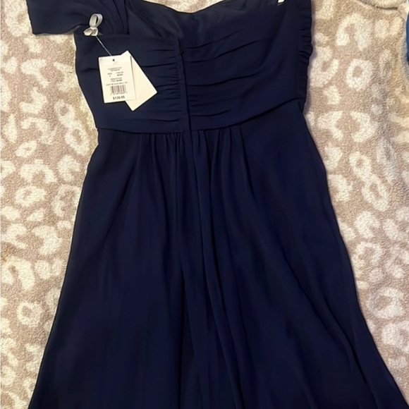 David’s Bridal One-Shoulder Navy Chiffon Dress NWT | Size 8 Formal Gown - Picture 5 of 7